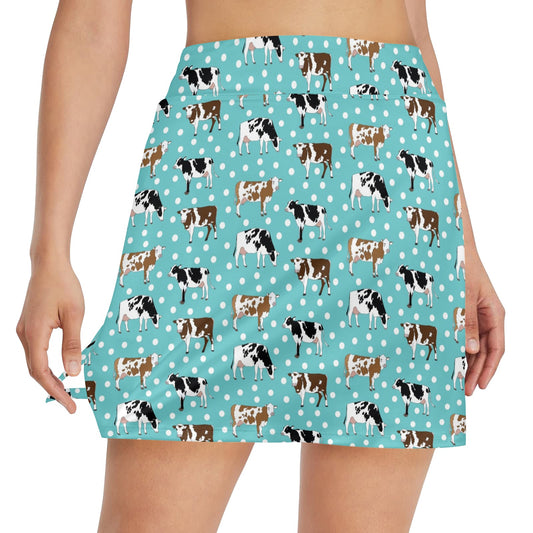 Cattle Print Design LKS405 17" Golf & Pickleball Skort with Pockets