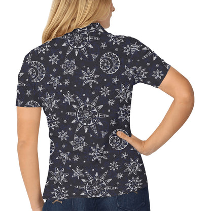 Sun Moon Pattern Women's Polo Shirt