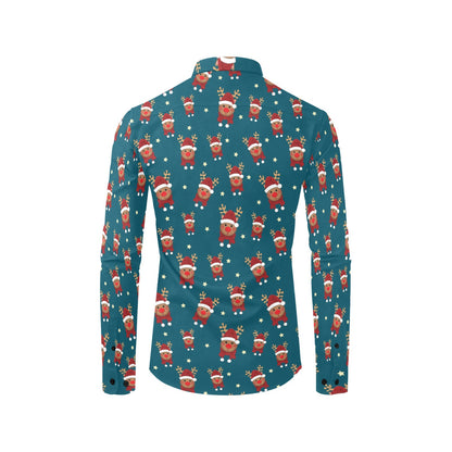 Reindeer Print Design LKS406 Men's Long Sleeve Dress Shirt