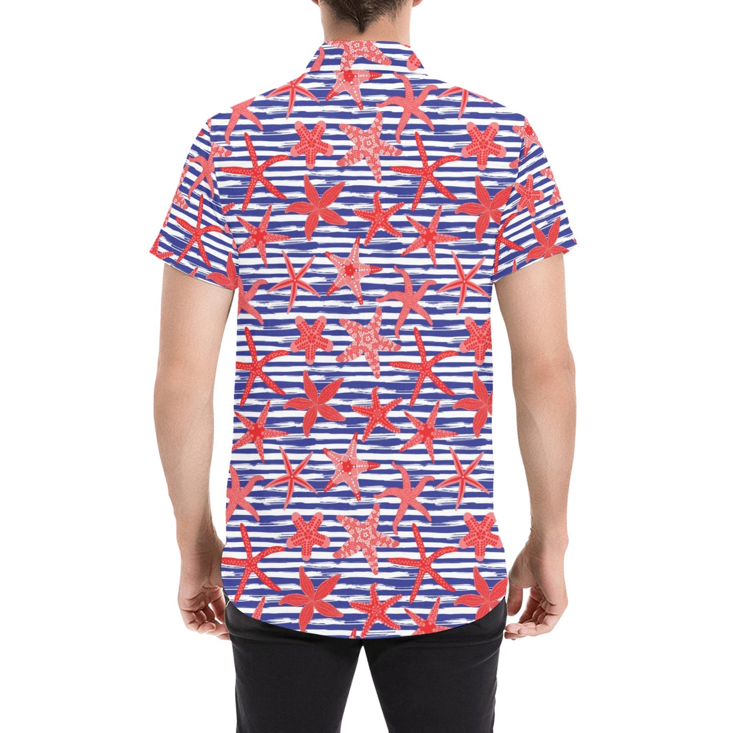 Starfish Print Design LKS401 Men Short Sleeve Button Up Shirt