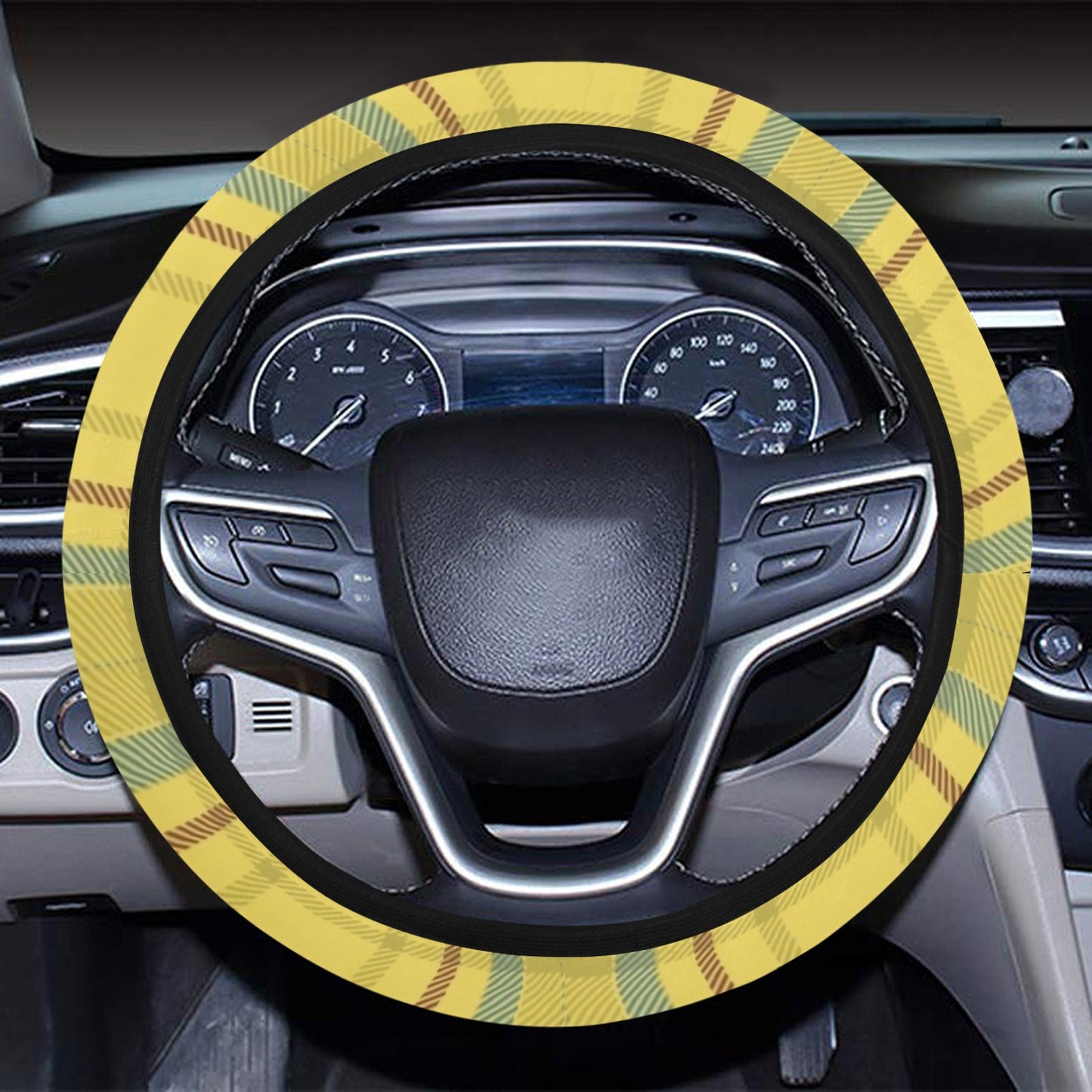 Tartan Yellow Print Design LKS301 Steering Wheel Cover with Elastic Edge