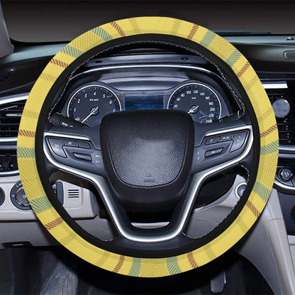 Tartan Yellow Print Design LKS301 Steering Wheel Cover with Elastic Edge