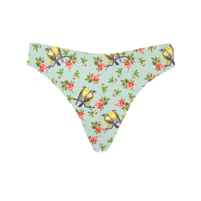Bird with Red Flower Print Pattern Women's Thongs
