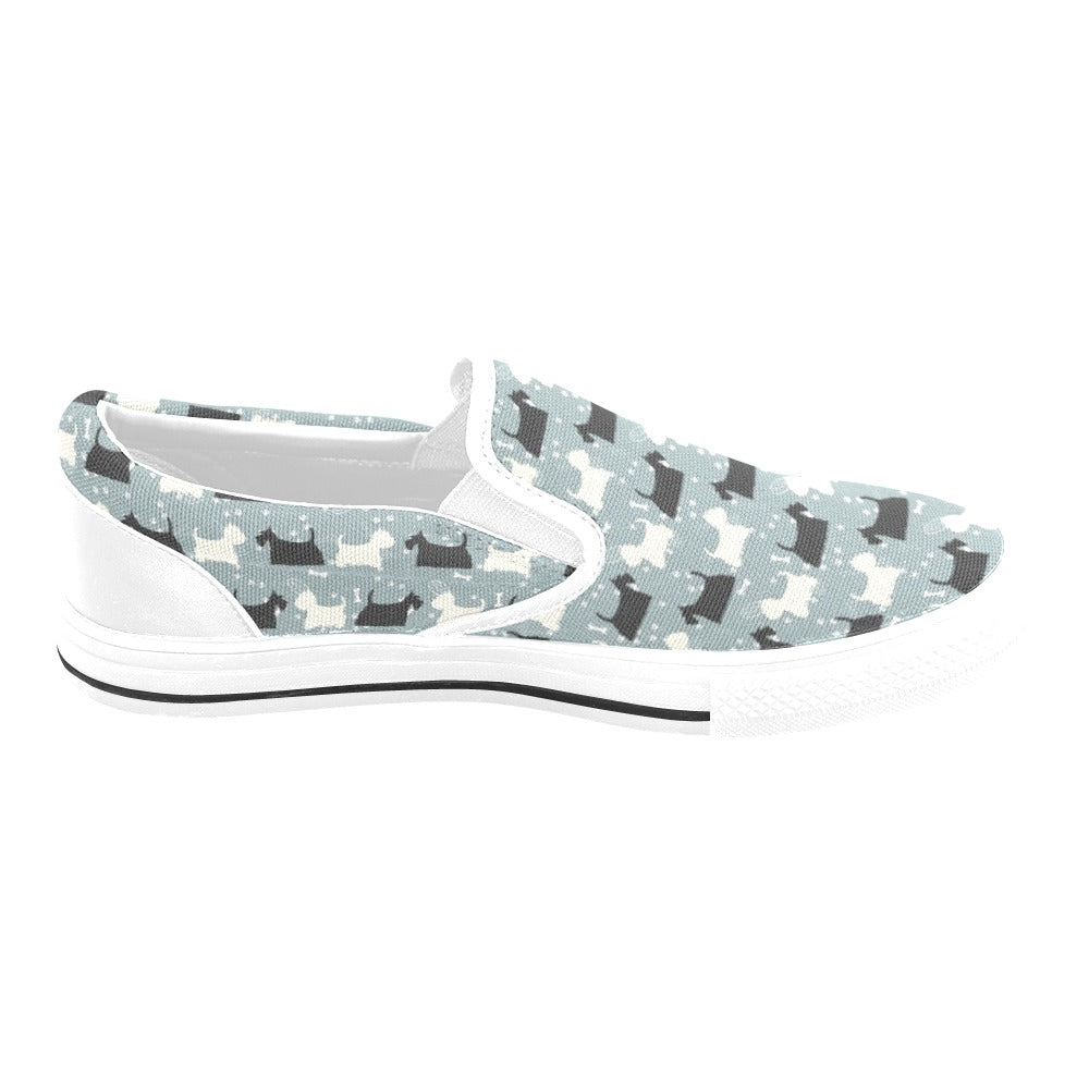 Scottish Terriers Print Design LKS301 White Slip Ons Canvas Women's Shoes