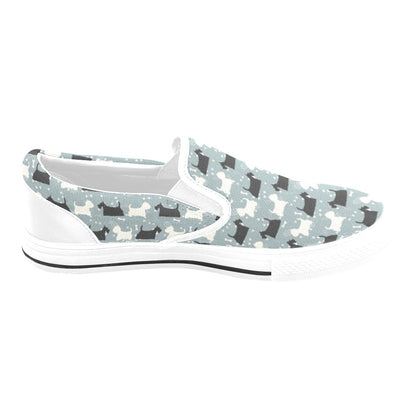 Scottish Terriers Print Design LKS301 White Slip Ons Canvas Women's Shoes