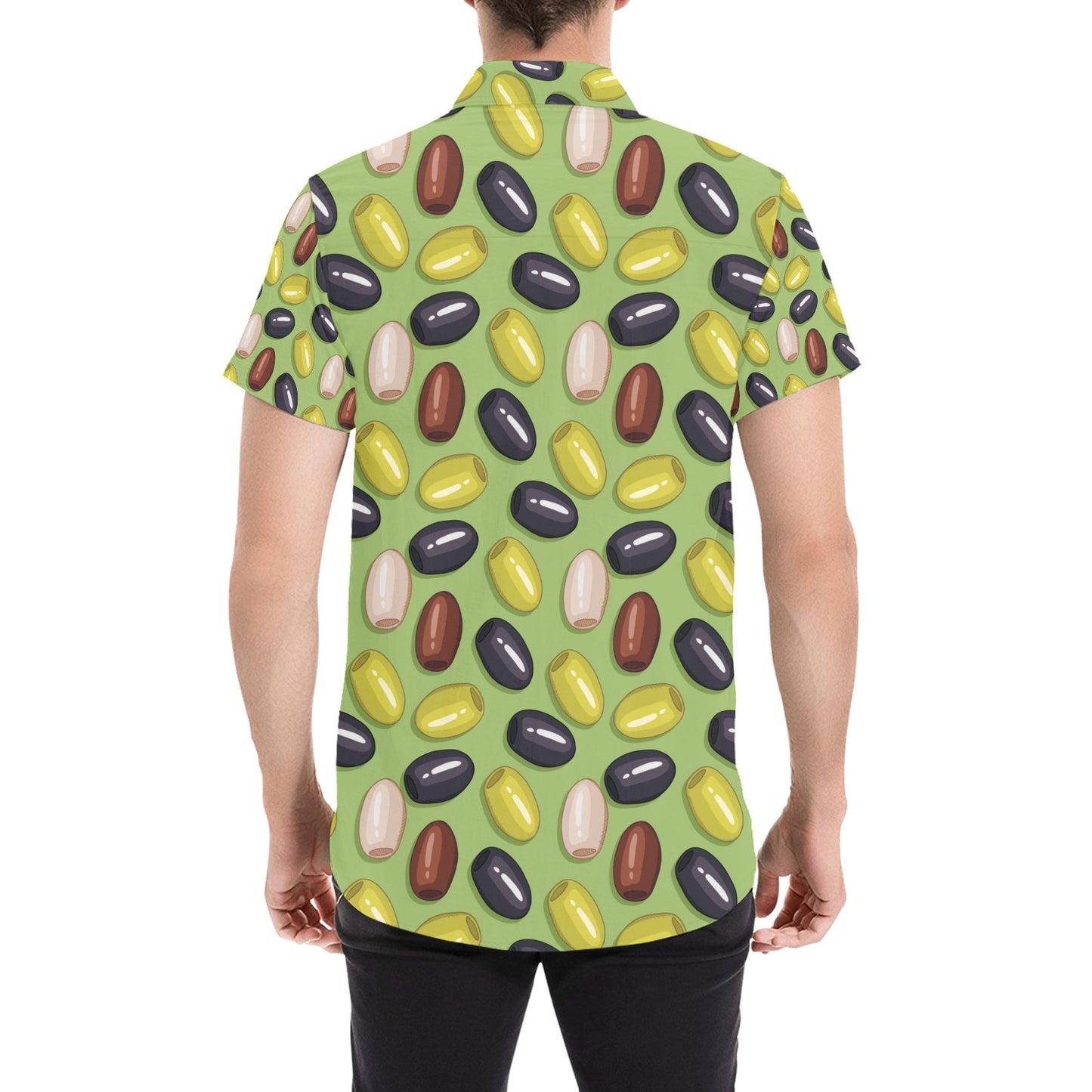 Olive Print Design LKS301 Men Short Sleeve Button Up Shirt