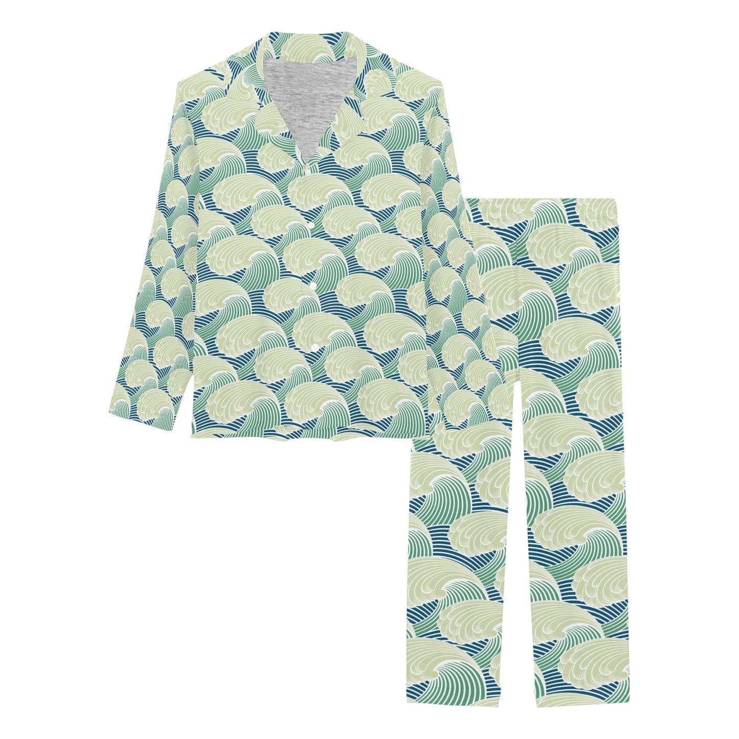 Wave Japan Style Print Design LKS302 Women's Long Pajama Set