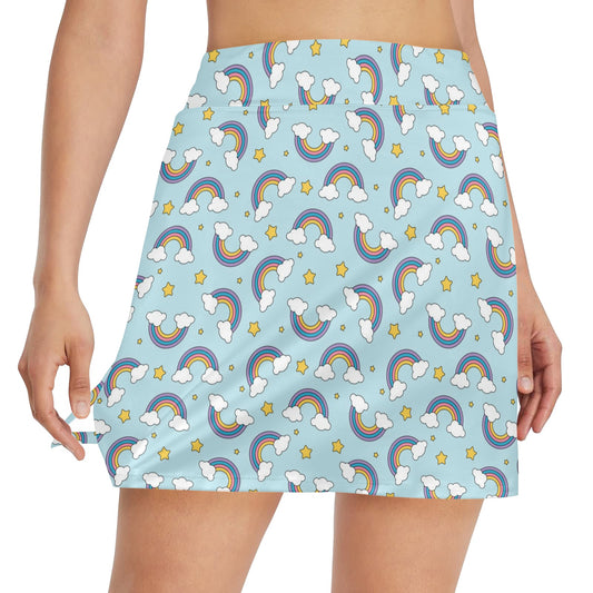 Rainbow Cloud Print Pattern 17" Golf & Pickleball Skort with Pockets