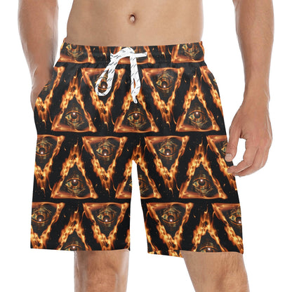 Eye of Horus in Flame Print Men's Swim Trunks Beach Shorts