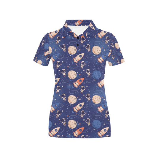 Space Astronaut Rocket Print Design LKS304 Women's Polo Shirt