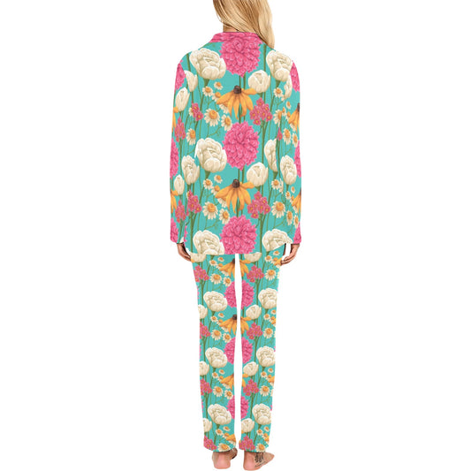 Summer Floral Pattern Print Design SF07 Women's Long Pajama Set
