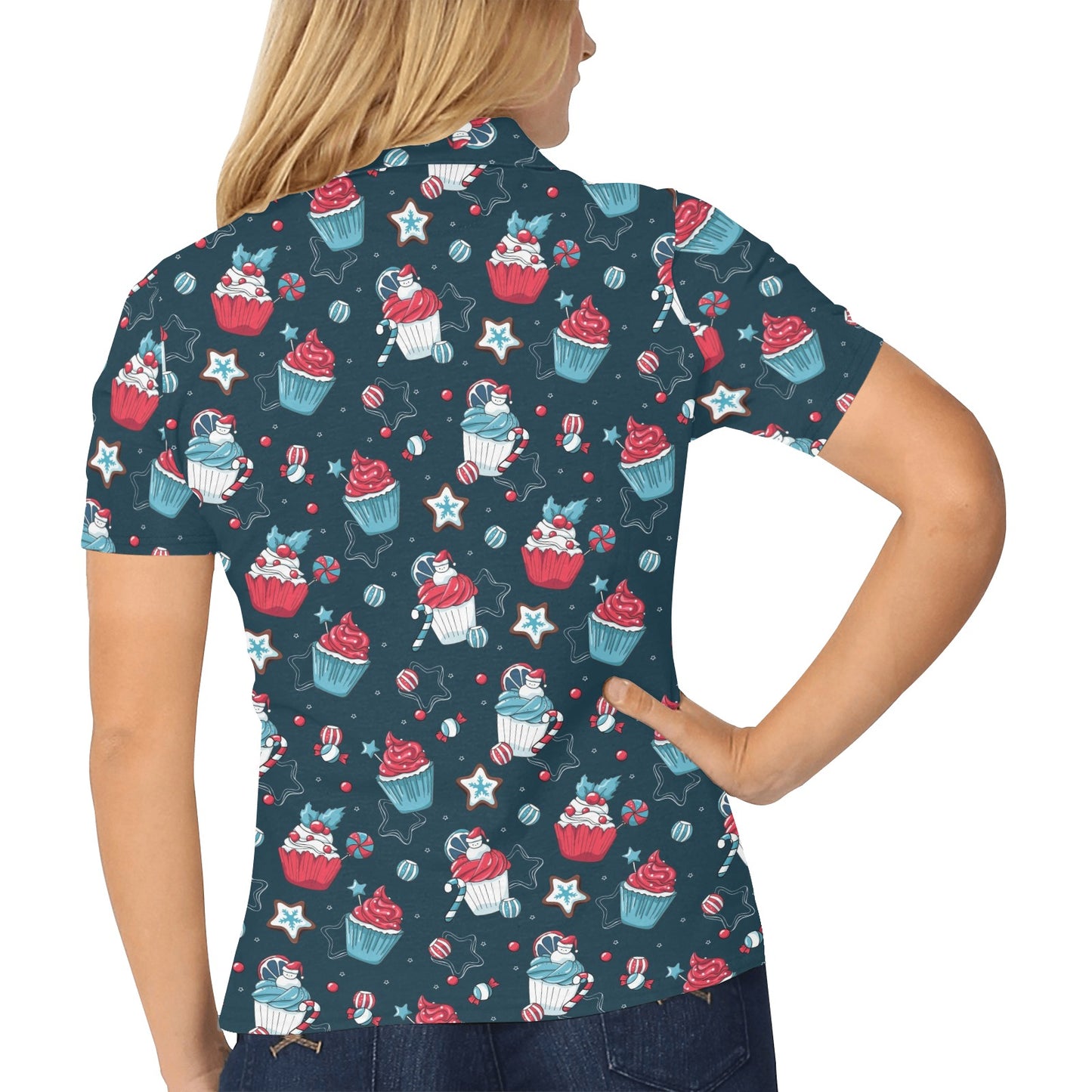 Cupcake Pattern Print Design 03 Women's Polo Shirt