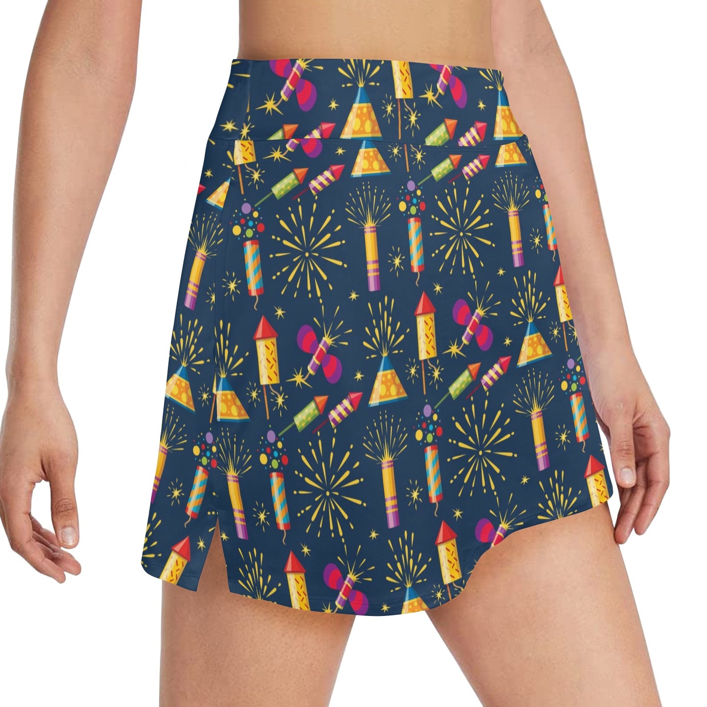 Firework Sparkling Rockets Print Design LKS306 17" Golf & Pickleball Skort with Pockets