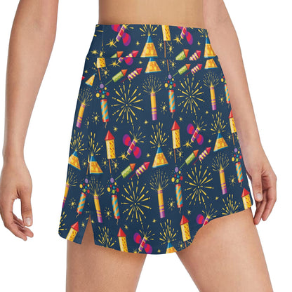 Firework Sparkling Rockets Print Design LKS306 17" Golf & Pickleball Skort with Pockets