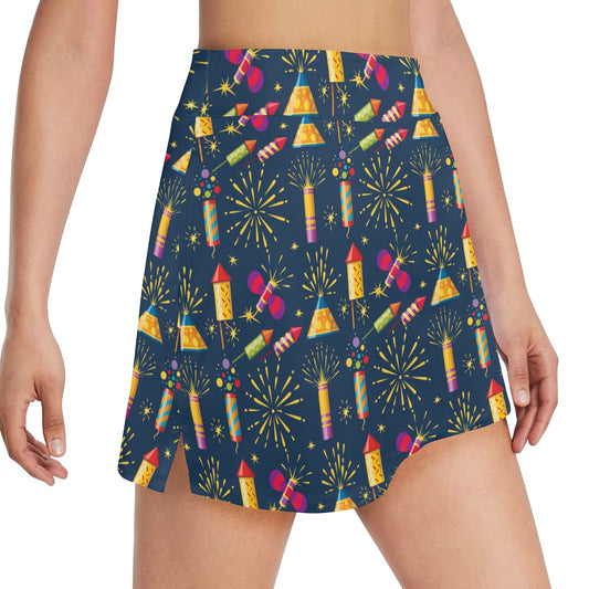 Firework Sparkling Rockets Print Design LKS306 17" Golf & Pickleball Skort with Pockets
