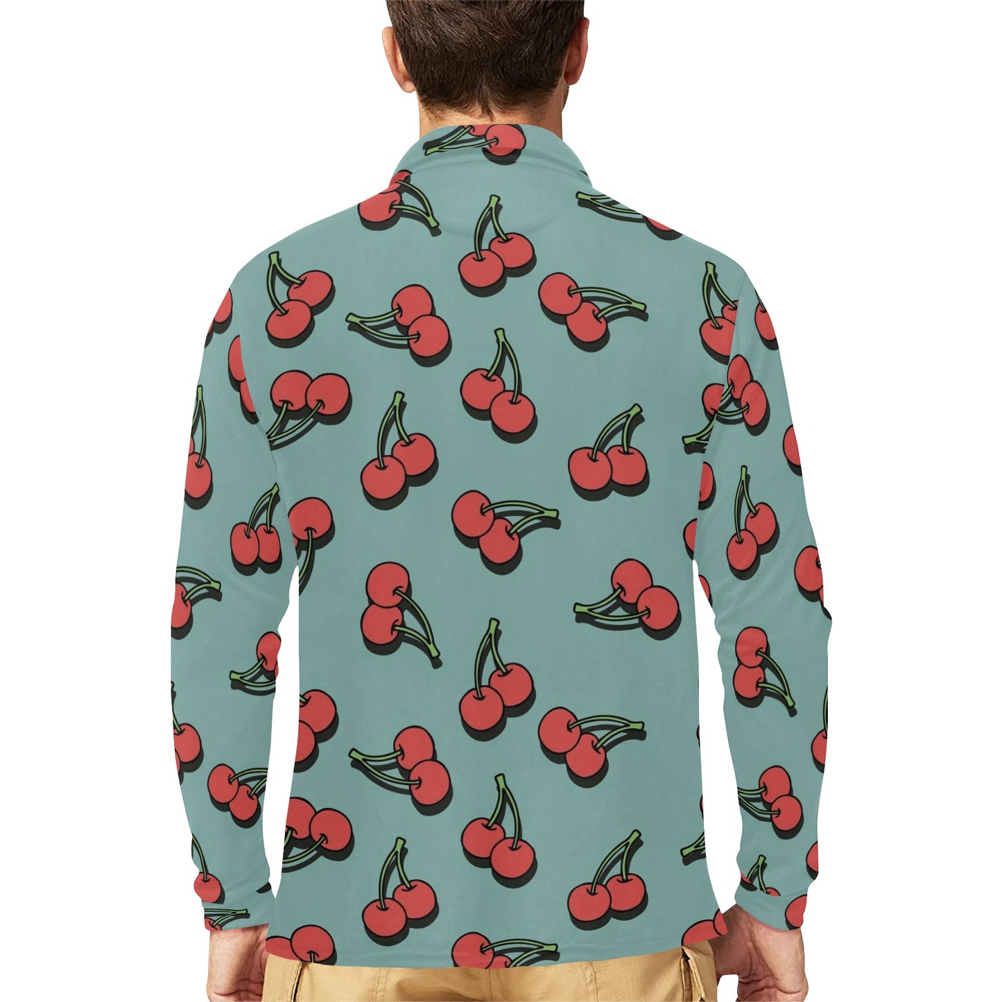 Cherry Pattern Print Design CH03 Long Sleeve Polo Shirt For Men's