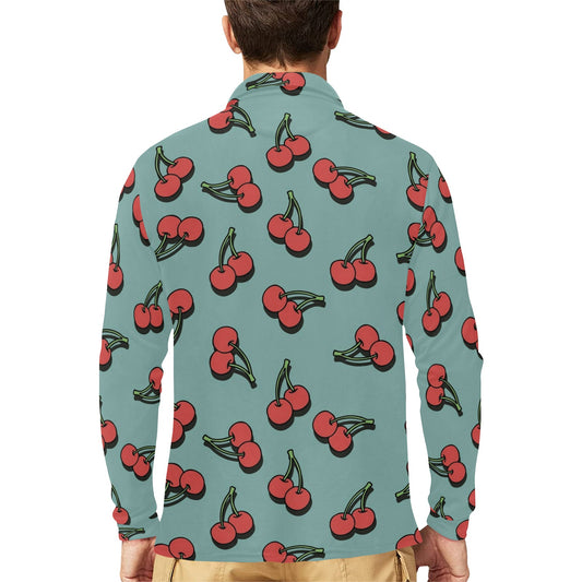 Cherry Pattern Print Design CH03 Long Sleeve Polo Shirt For Men's