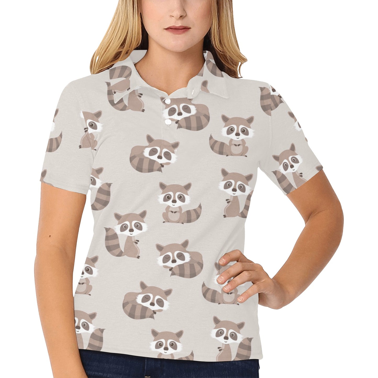 Raccoon Pattern Print Design A05 Women's Polo Shirt