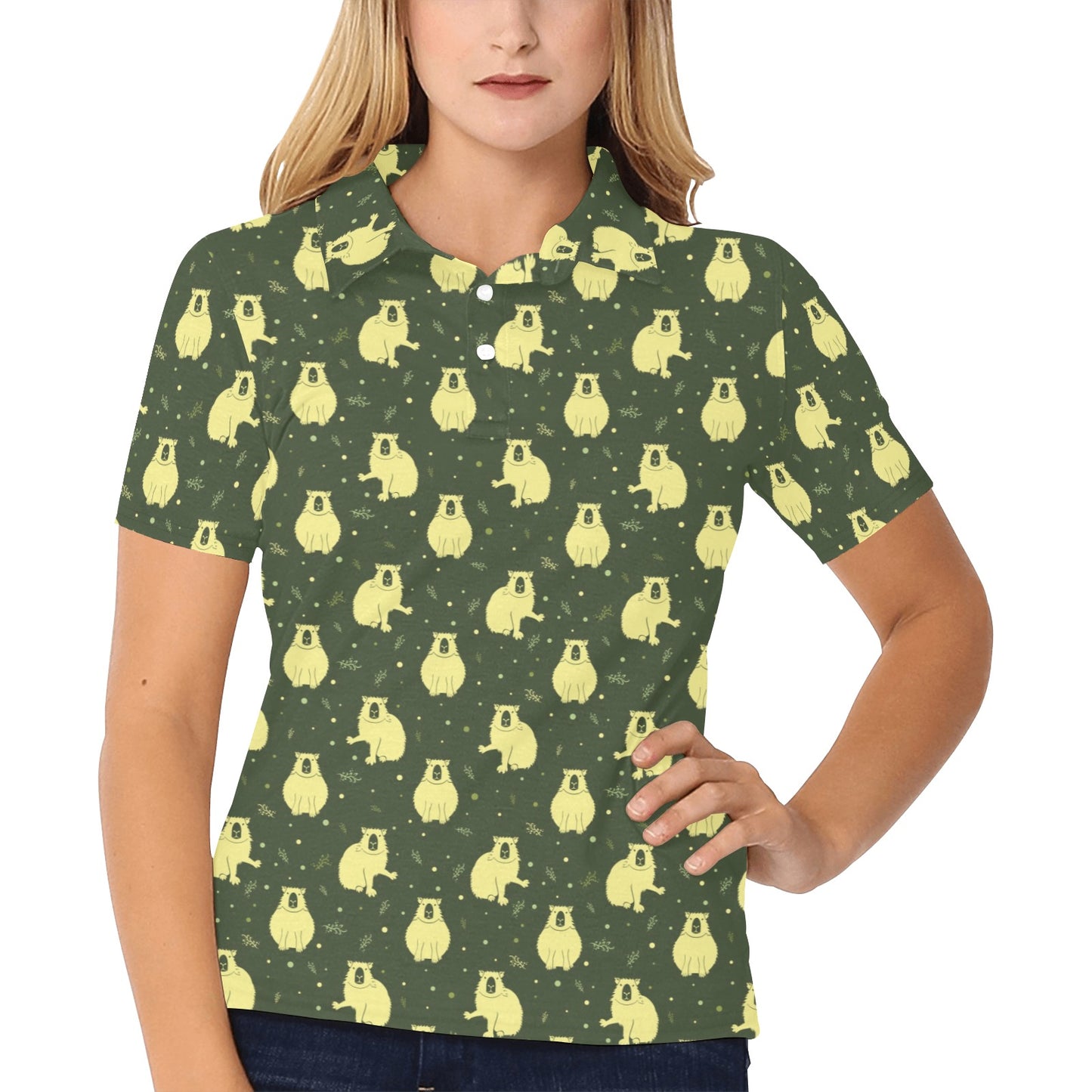 Capybara Pattern Print Design 03 Women's Polo Shirt