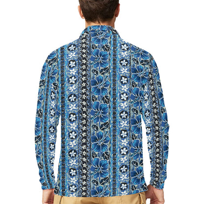 Hawaiian Themed Pattern Print Design H012 Long Sleeve Polo Shirt For Men's