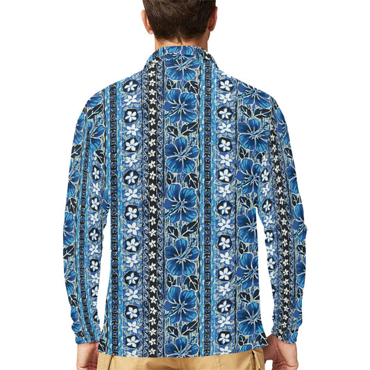 Hawaiian Themed Pattern Print Design H012 Long Sleeve Polo Shirt For Men's