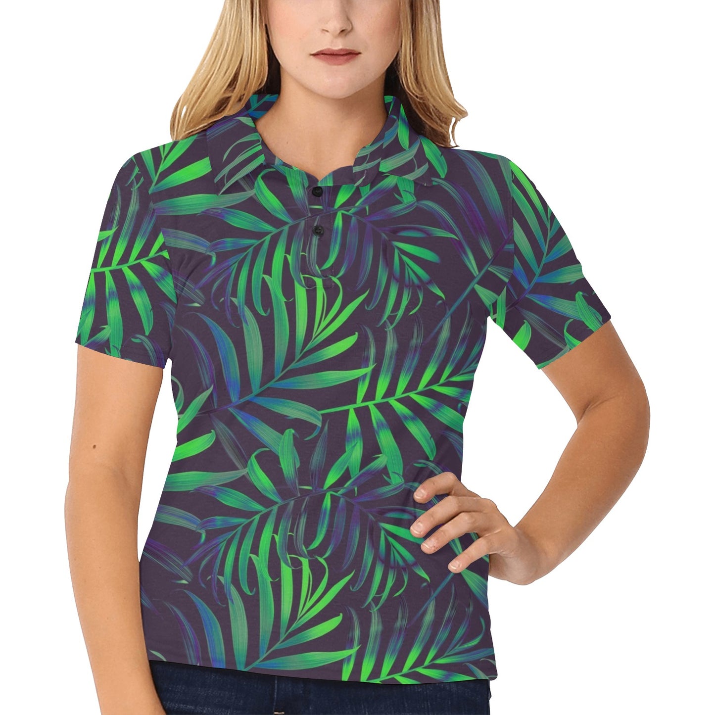 Palm Leaves Pattern Print Design PL01 Women's Polo Shirt