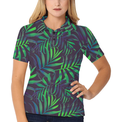 Palm Leaves Pattern Print Design PL01 Women's Polo Shirt