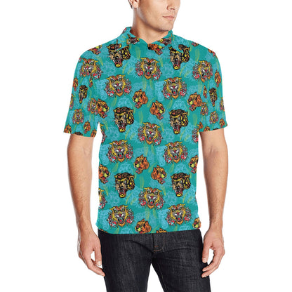 Tattoo Tiger Head Print Design LKS304 Men Polo Shirt