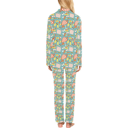 Beach Scene Pattern Print Design 02 Women's Long Pajama Set