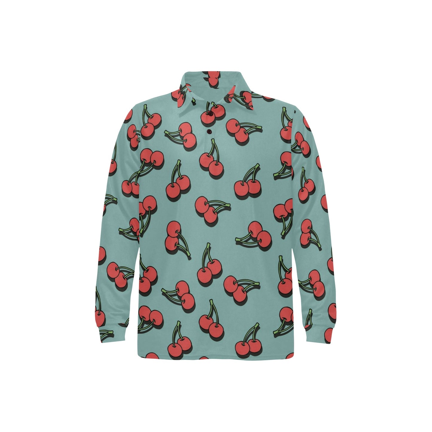 Cherry Pattern Print Design CH03 Long Sleeve Polo Shirt For Men's