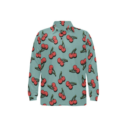 Cherry Pattern Print Design CH03 Long Sleeve Polo Shirt For Men's