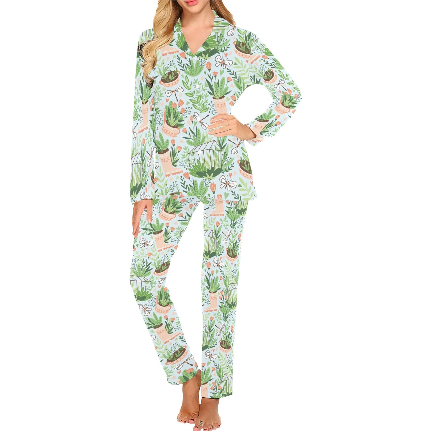 Gardening Pattern Print Design G04 Women's Long Pajama Set