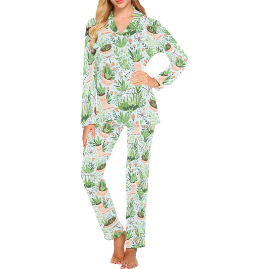 Gardening Pattern Print Design G04 Women's Long Pajama Set