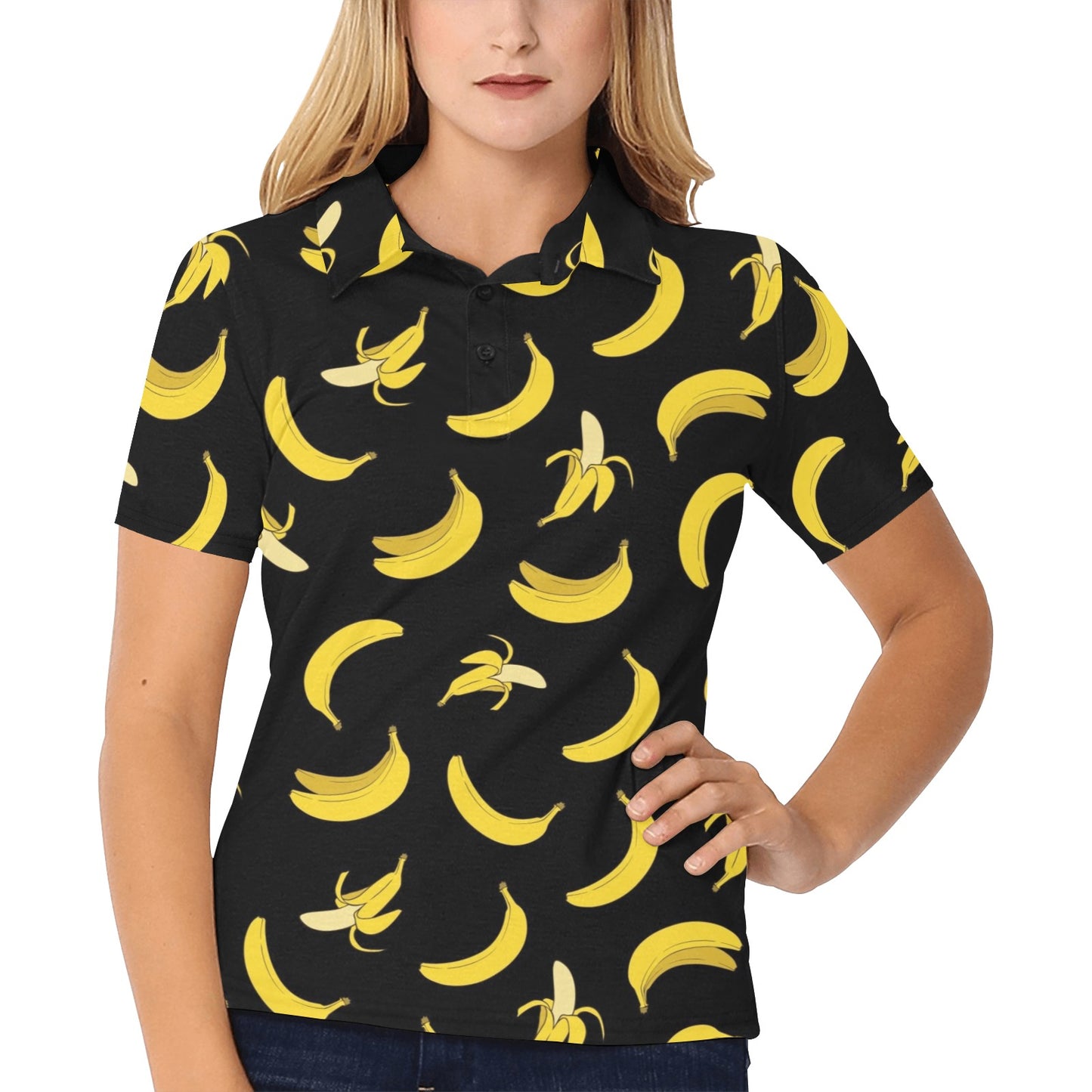 Banana Pattern Print Design BA05 Women's Polo Shirt