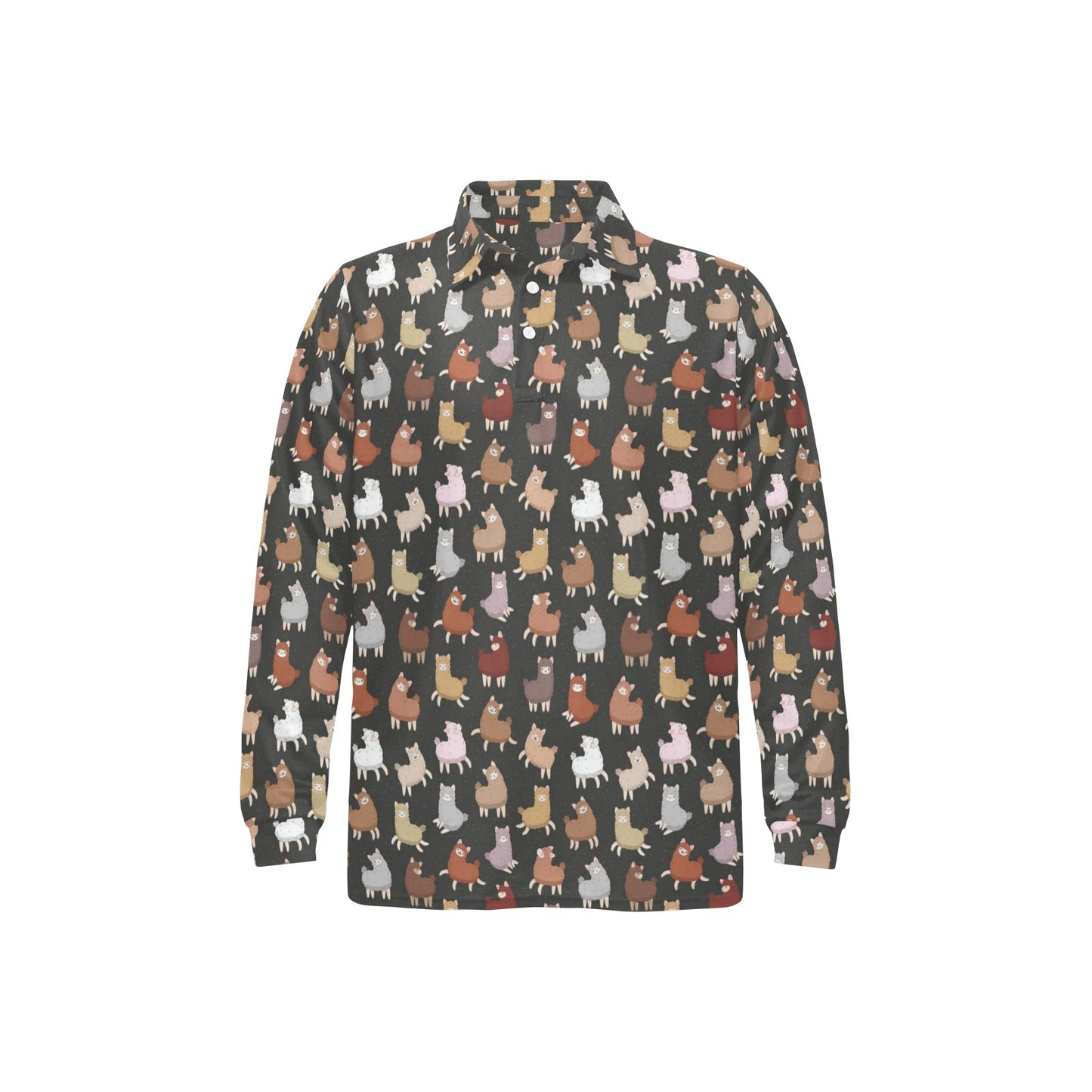 Alpaca Cute Design Themed Print Long Sleeve Polo Shirt For Men's