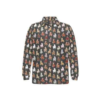 Alpaca Cute Design Themed Print Long Sleeve Polo Shirt For Men's