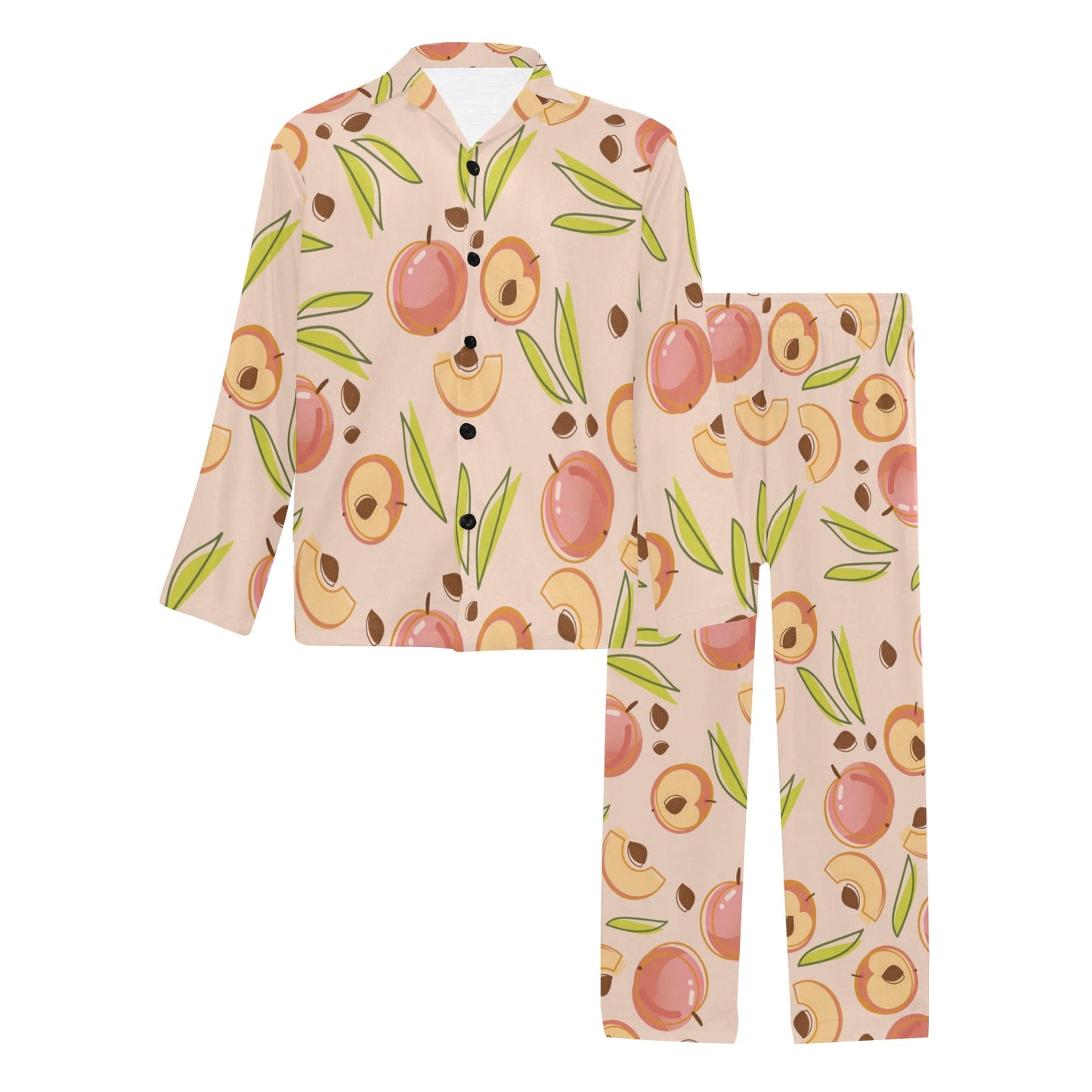 Peach Pattern Print Design A01 Men's Long Pajama Set
