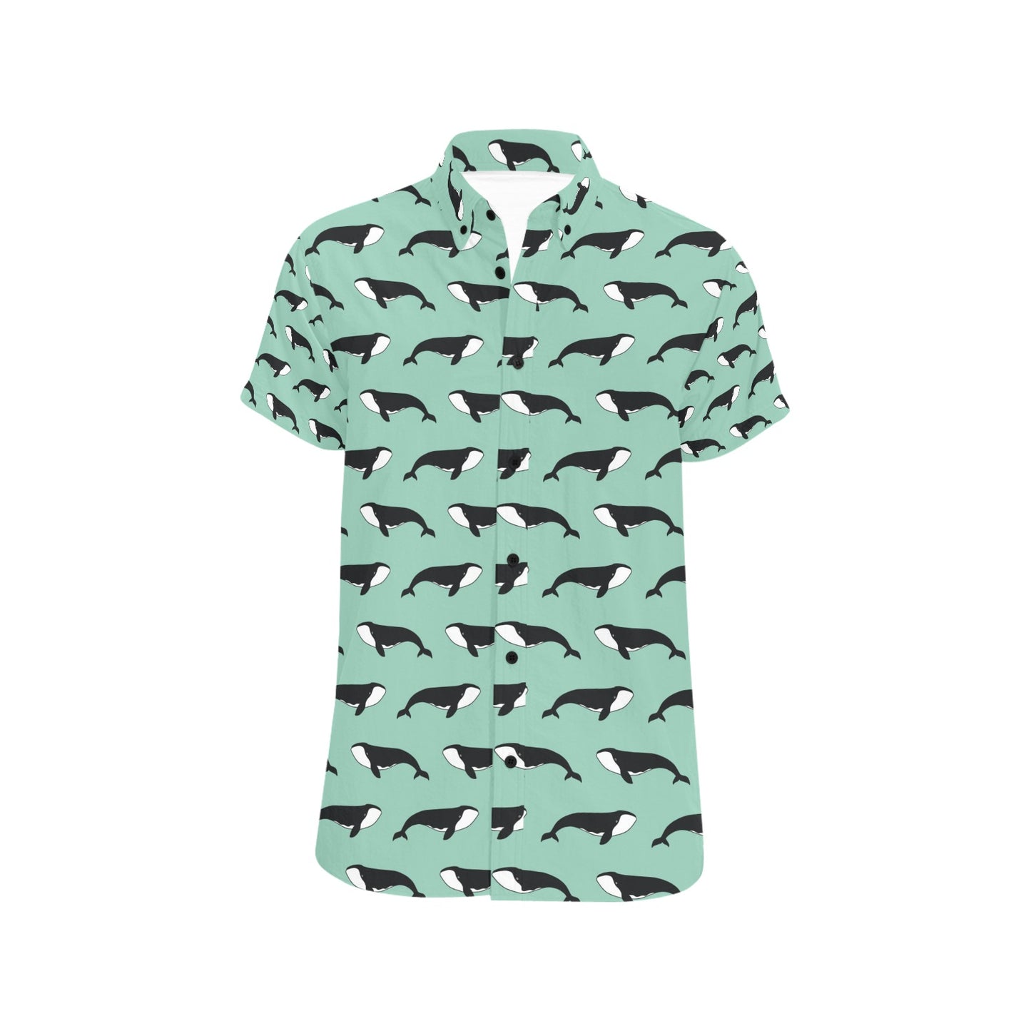 Whale Print Design LKS307 Men Short Sleeve Button Up Shirt