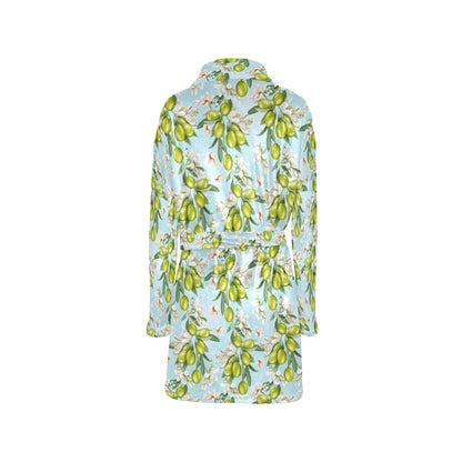 Elegant Olive Floral Print Women's Fleece Robe