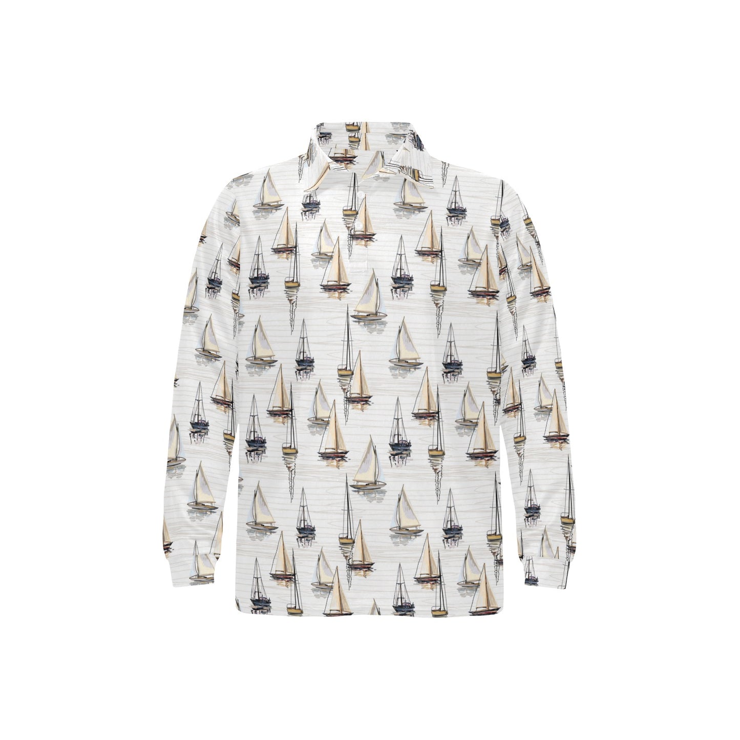 Sailboat Paint Pattern Print Design LKS307 Long Sleeve Polo Shirt For Men's