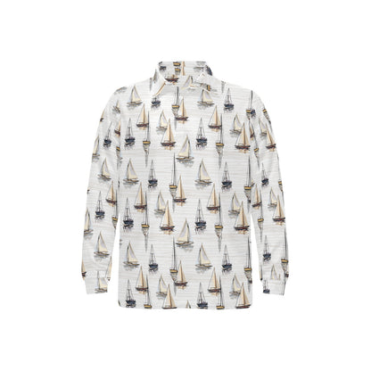 Sailboat Paint Pattern Print Design LKS307 Long Sleeve Polo Shirt For Men's