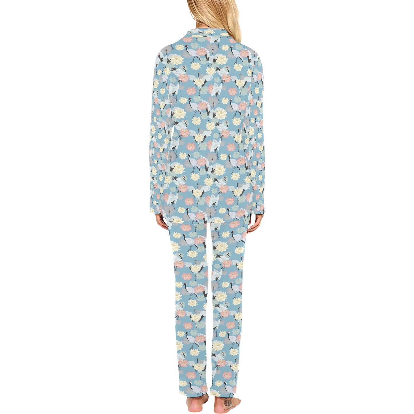 Water Lily Print Design LKS304 Women's Long Pajama Set