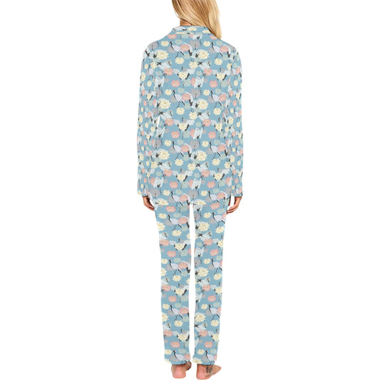 Water Lily Print Design LKS304 Women's Long Pajama Set