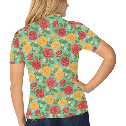 Dahlia Pattern Print Design DH011 Women's Polo Shirt