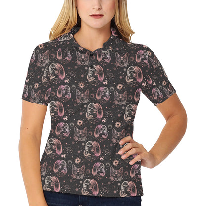 Third Eye Girl Cat Print Design LKS305 Women's Polo Shirt