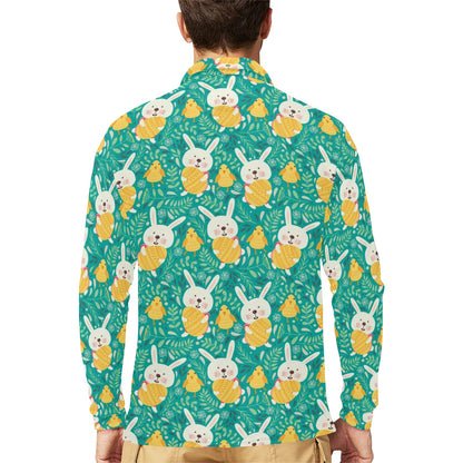 Easter Eggs Pattern Print Design RB02 Long Sleeve Polo Shirt For Men's