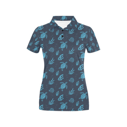 Sea Turtle Print Design LKS307 Women's Polo Shirt