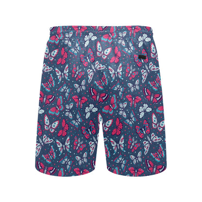 Butterfly Red Deep Blue Print Pattern Men's Swim Trunks Beach Shorts