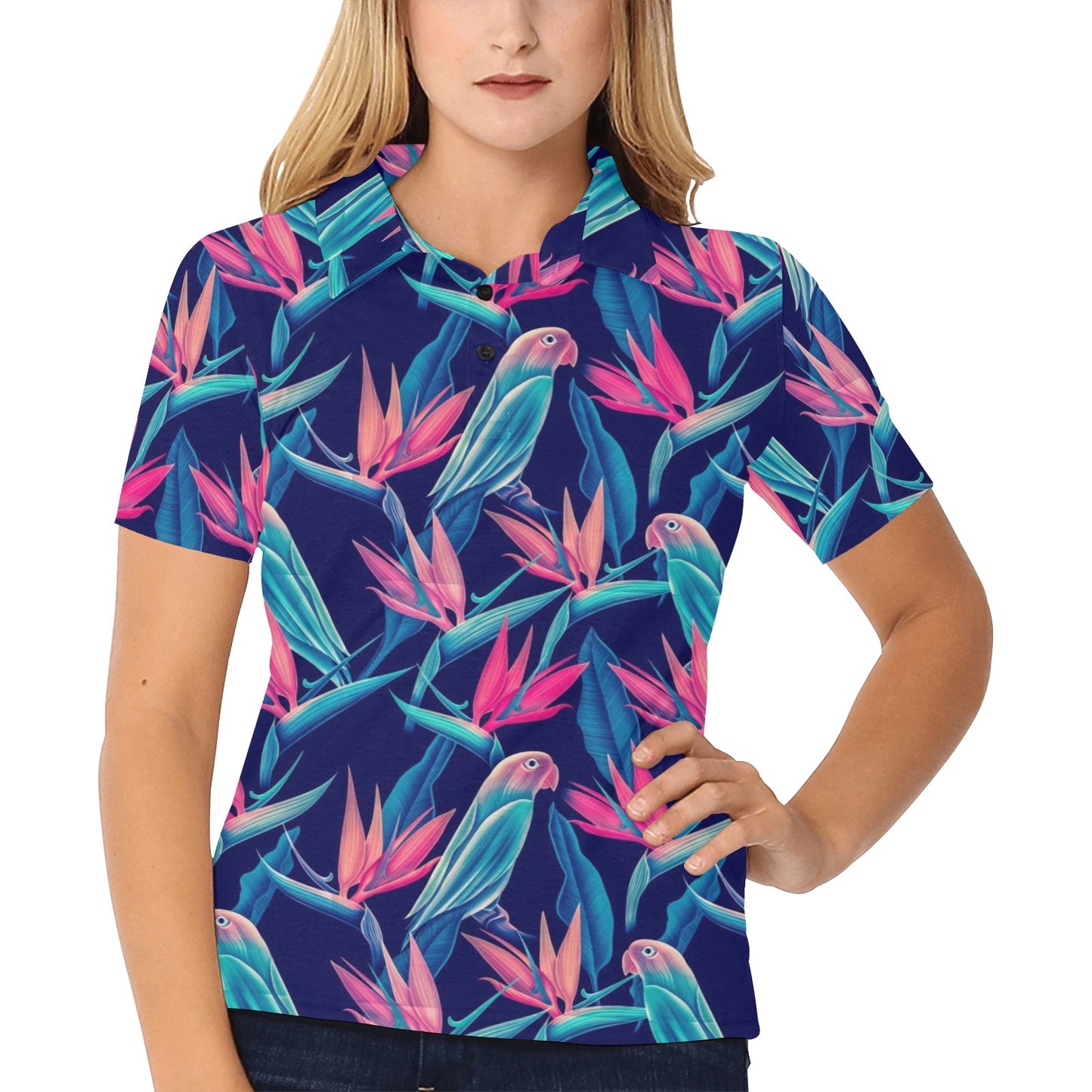 Tropical Flower Pattern Print Design TF024 Women's Polo Shirt