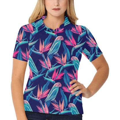 Tropical Flower Pattern Print Design TF024 Women's Polo Shirt